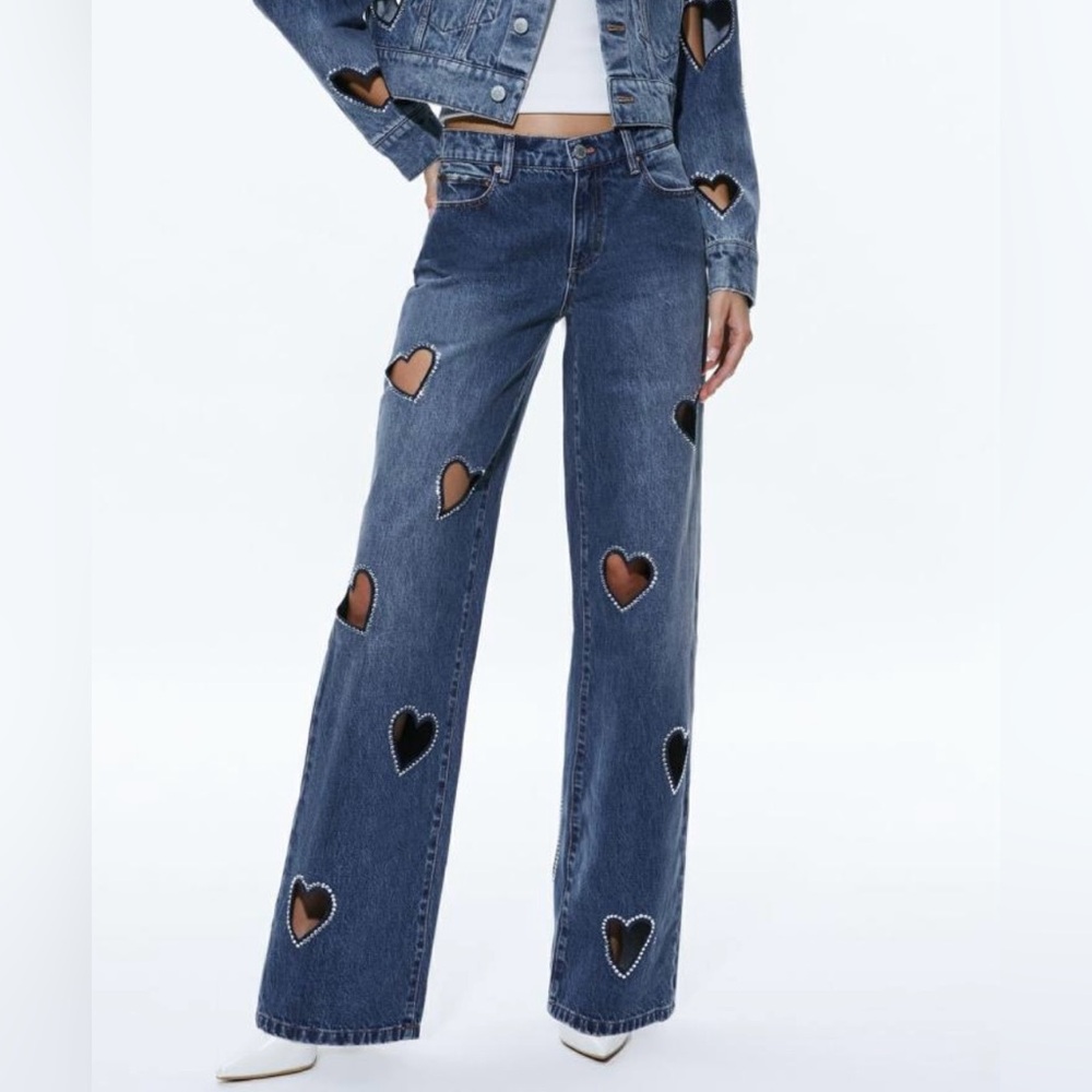 Alice & Olivia Heart Cutout Rhinestone Jeans